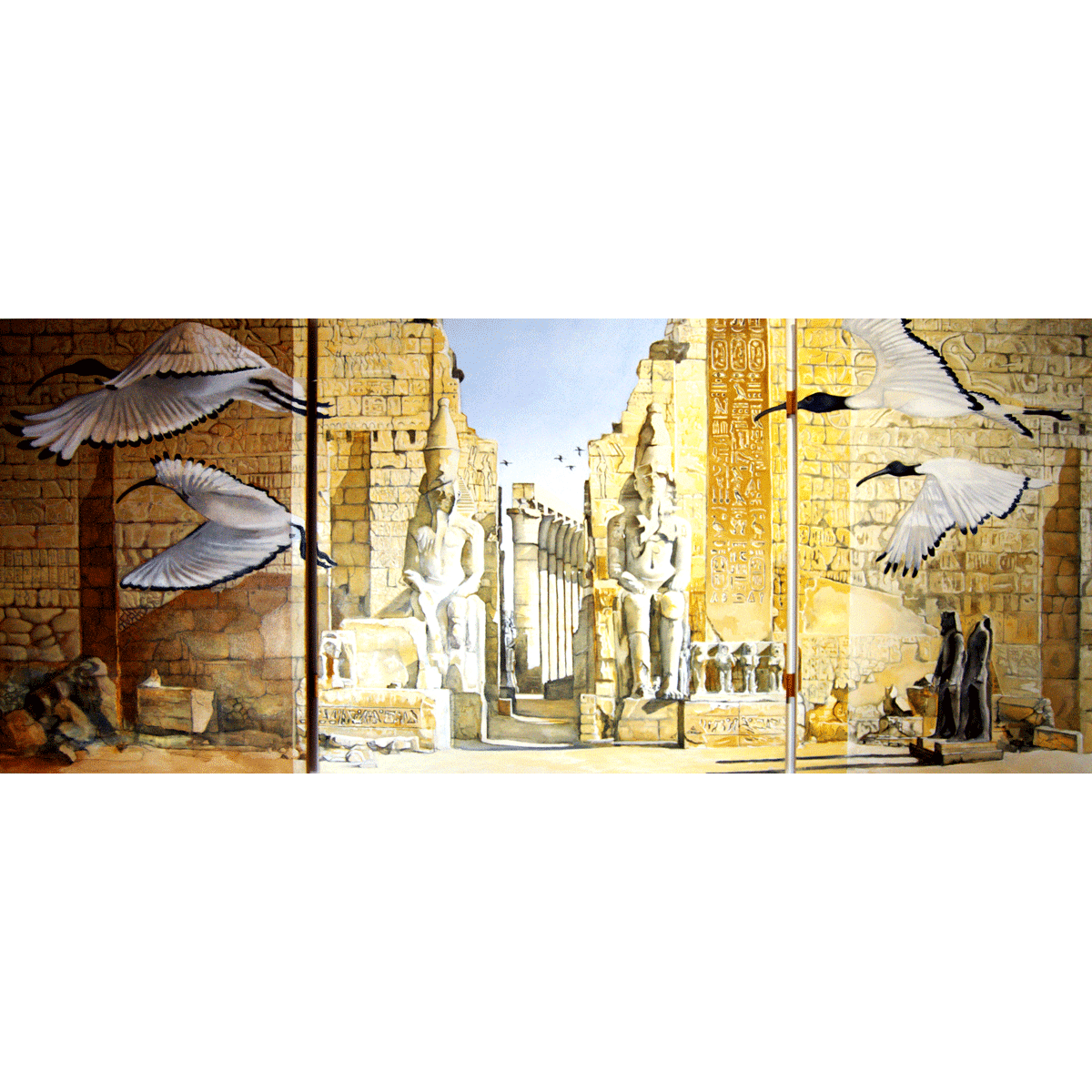 As a tribute to the Emperors of Luxor the Holy Ibeses alight along the Temple of Luxor, Egypt.