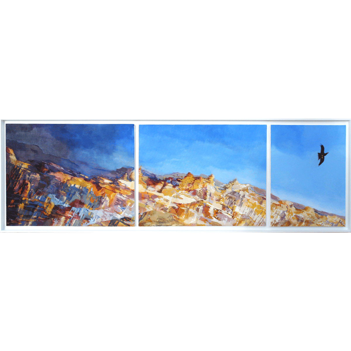 bird of prey flying over a canyon