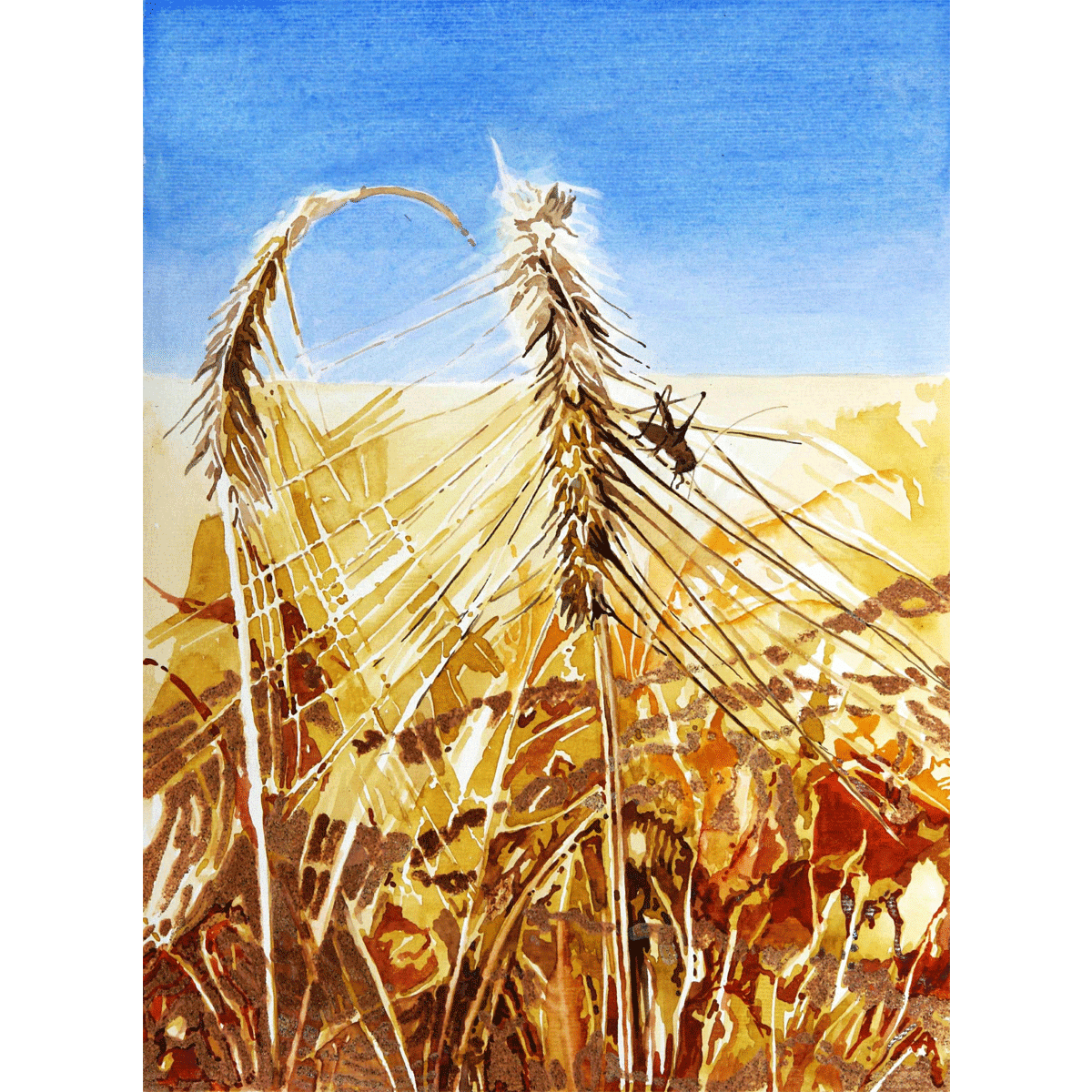 Painted with Aguarel in sandstructure with a fine pencil realising the details on paper