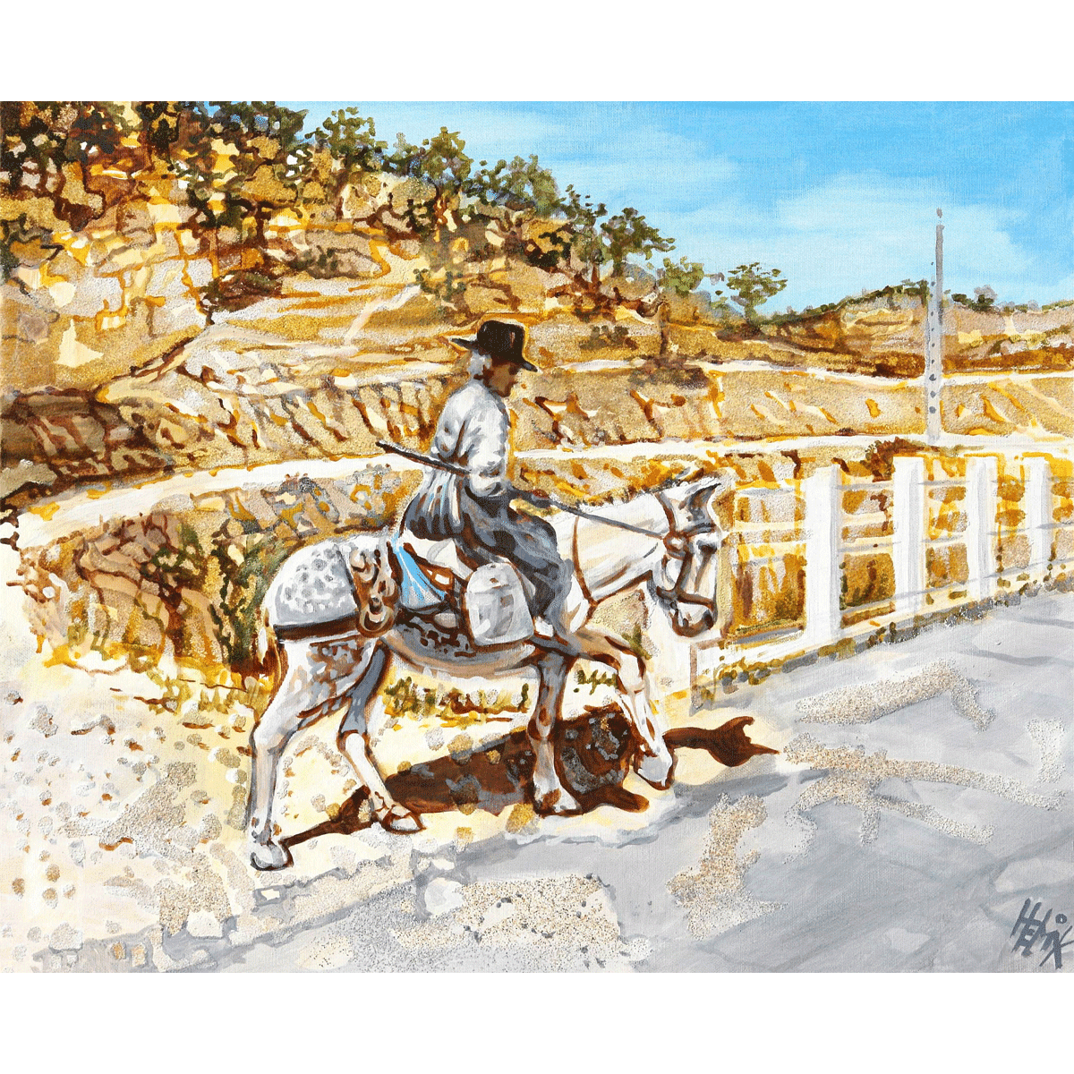 OLd man on his donkey on the road to Santana da Serra, a small village in the Lower Alentejo.
