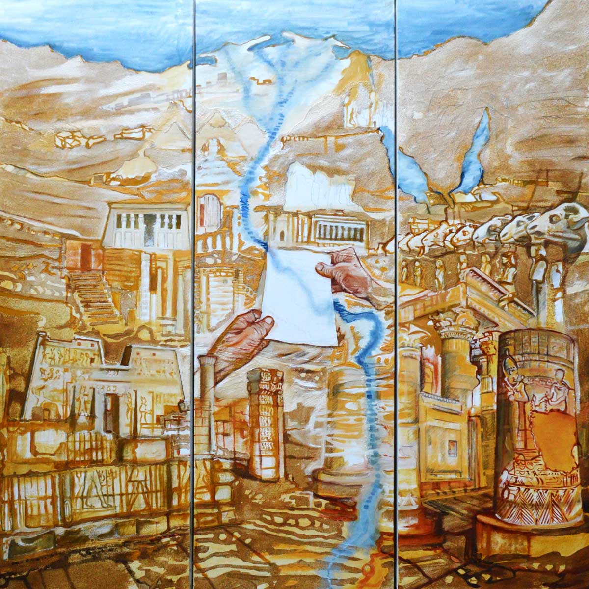 The Nile, source of the Art of Egypt. the pyramids of Gizeh and the temples of Luxor and Karnak.