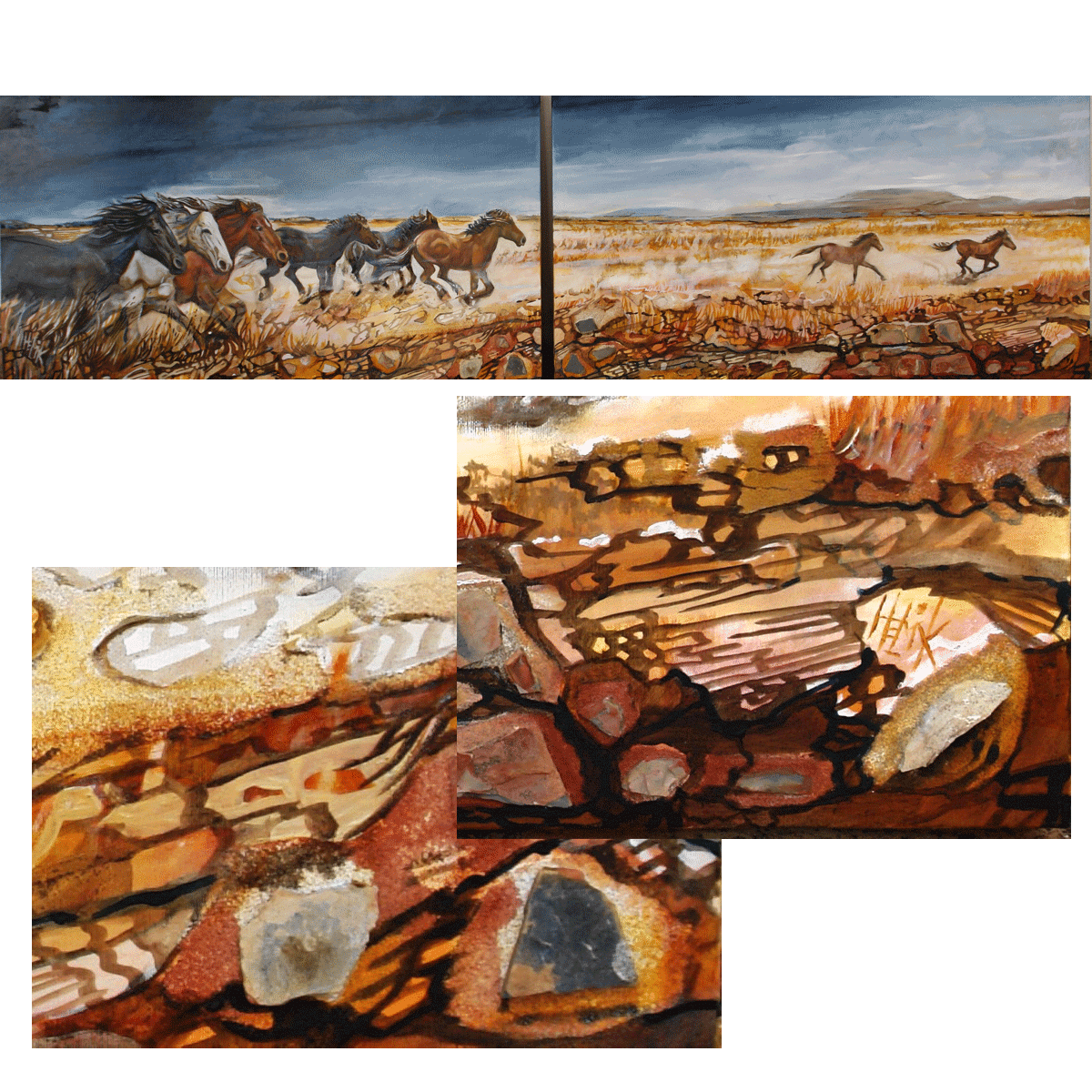 Wild Horses on the run on the extended grassland of Argentina called the Pampa. The perspective view from left to right give accent on the run.